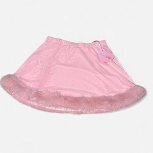 Pink Skirt with Faux Fur Trim